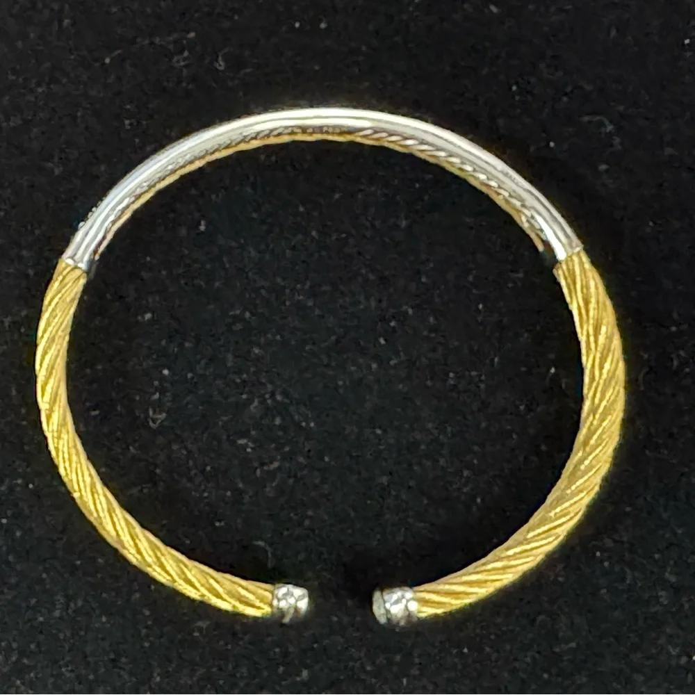 Phillip Charriol 18k Yellow Gold and Diamond Steel Cable Bracelet .19cm - Picture 9 of 11